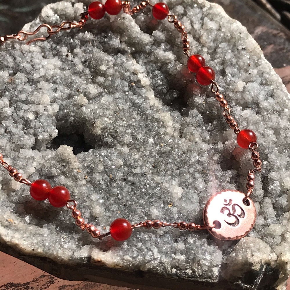 Carnelian OM symbol copper choker necklace